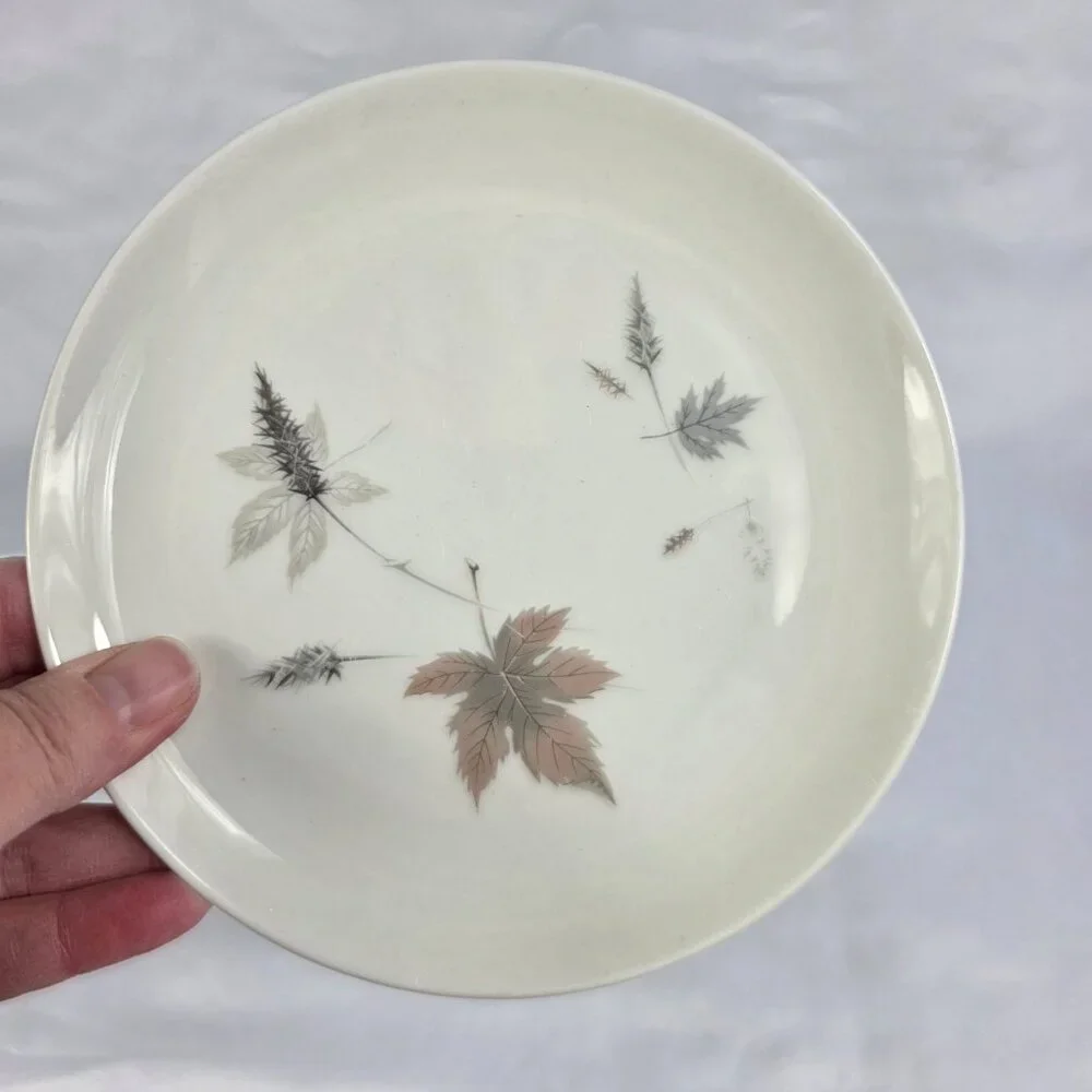 FOUR Royal Doulton Tumbling Leaves Bread Plates Gray & Pink Leaves